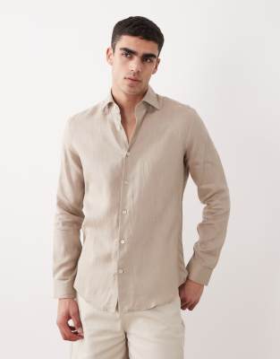 Mango 100% Linen Relaxed Shirt In Gold