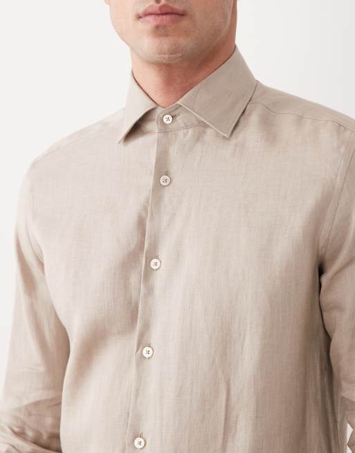Mango 100% linen relaxed shirt in beige, 3 of 5