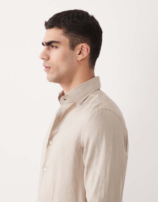 Mango 100% linen relaxed shirt in beige, 4 of 5