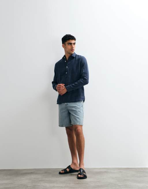 Mango 100% linen relaxed shirt in mid blue, 3 of 5