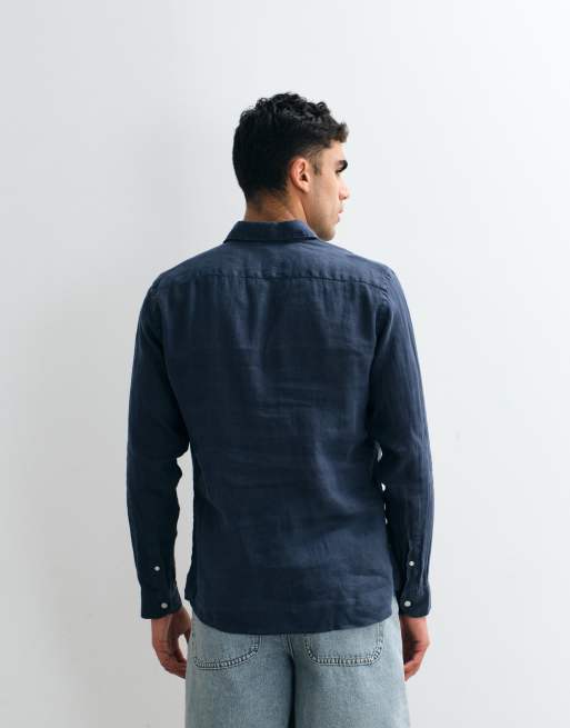 Mango 100% linen relaxed shirt in mid blue, 4 of 5