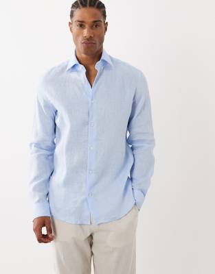 Mango Regular Fit Linen Button-up Shirt In Blue