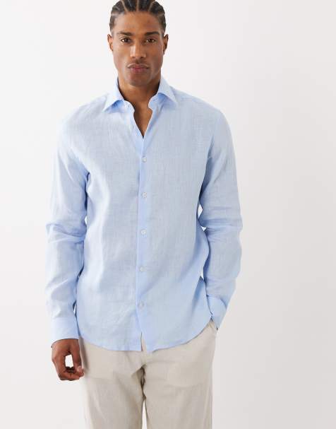 Mango 100% linen relaxed shirt in pale blue