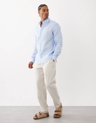 Mango Regular Fit Linen Button-up Shirt In Blue
