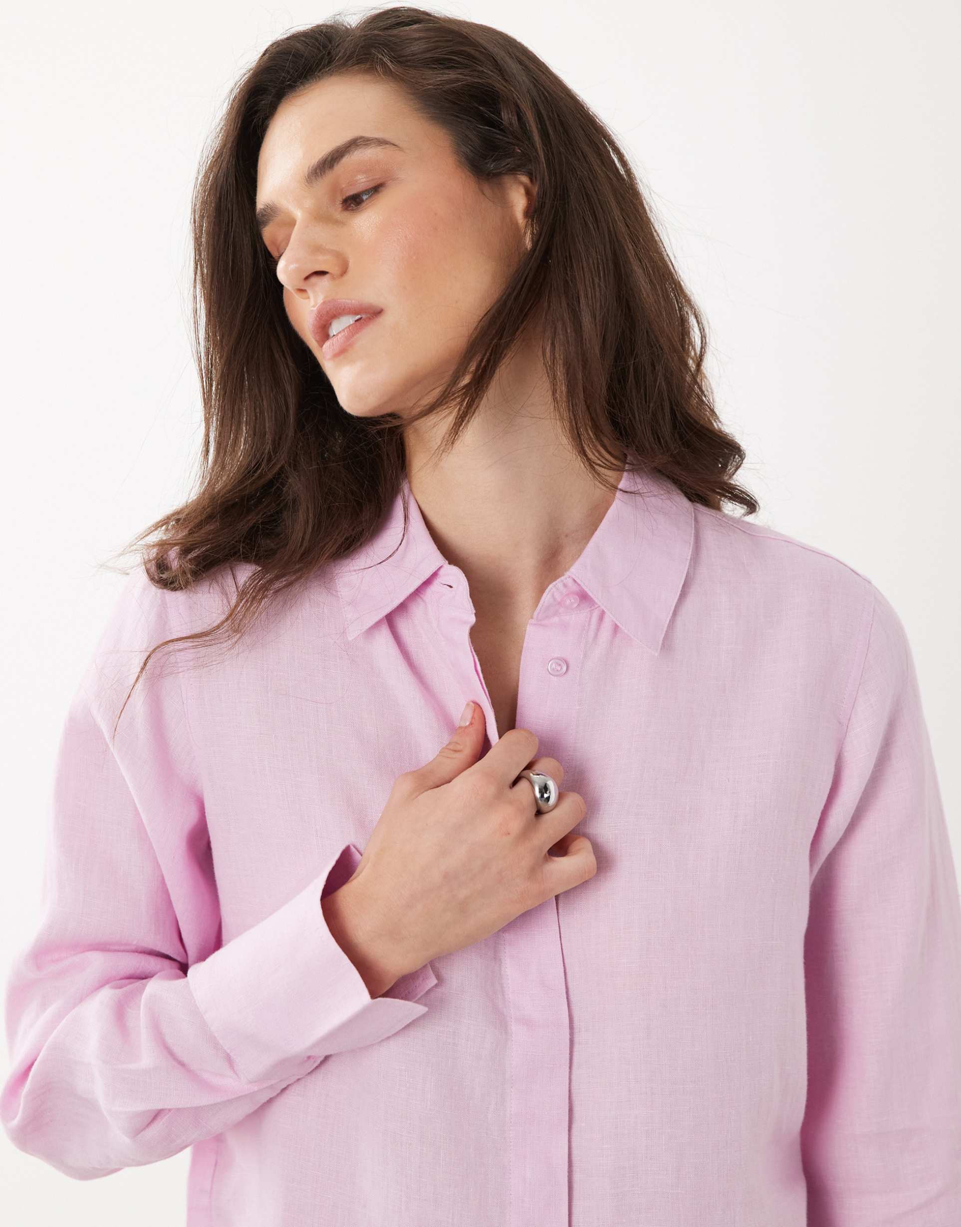 mango 100% linen shirt in pastel pink