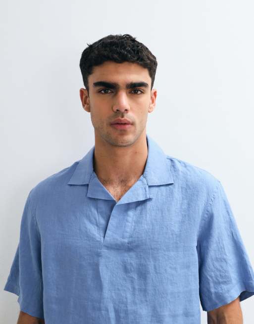Mango 100% linen short sleeve shirt in pale blue, 3 of 5