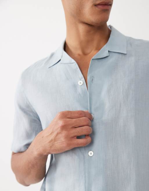 Mango 100% linen short sleeve shirt in pastel blue, 5 of 5