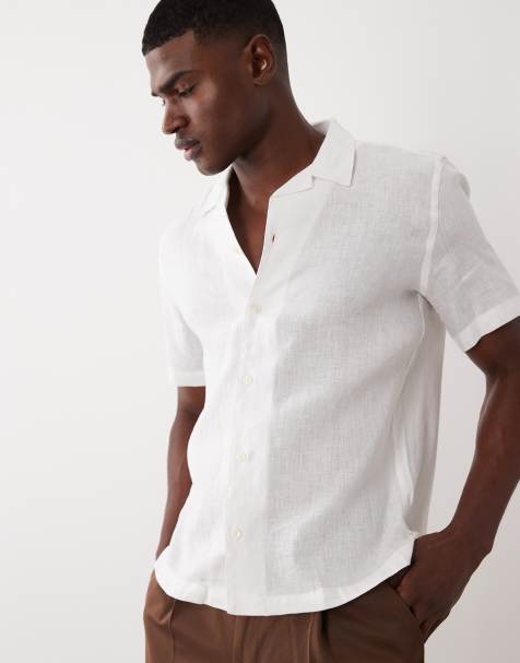 Mango 100% linen short sleeve shirt in white - view 1