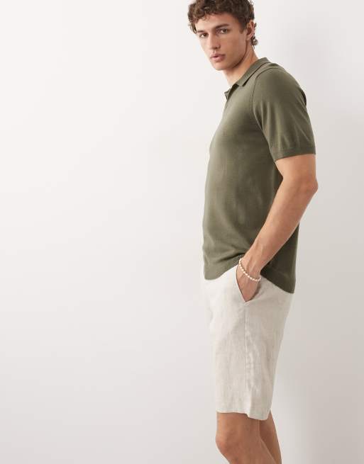 Mango 100% linen slim fit shorts in beige, 3 of 9