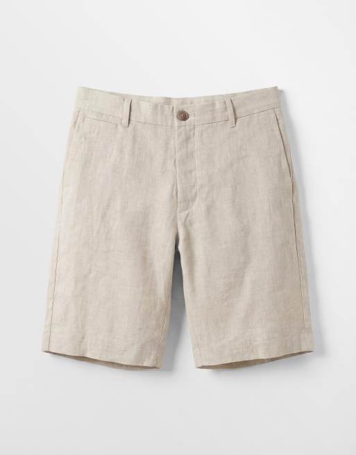 Mango 100% linen slim fit shorts in beige, 6 of 9