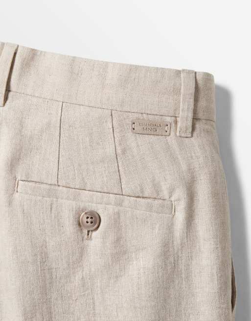 Mango 100% linen slim fit shorts in beige, 8 of 9