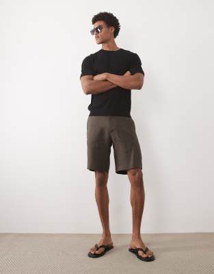 Mango 100% Linen Slim Fit Shorts In Multi