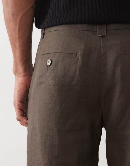 Mango 100% linen slim fit shorts in dark brown, 4 of 5