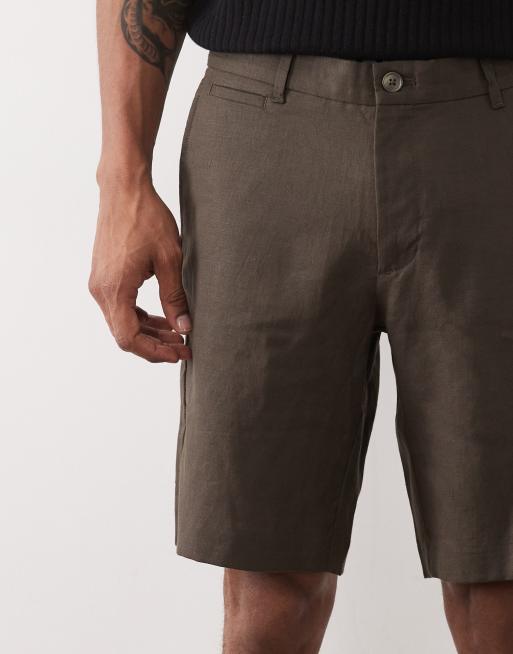 Mango 100% linen slim fit shorts in dark brown, 5 of 5