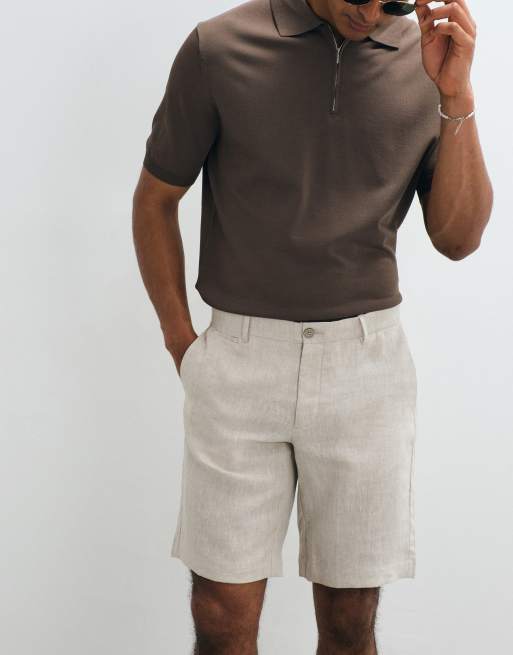 Mango 100% linen slim fit shorts in ecru, 3 of 5