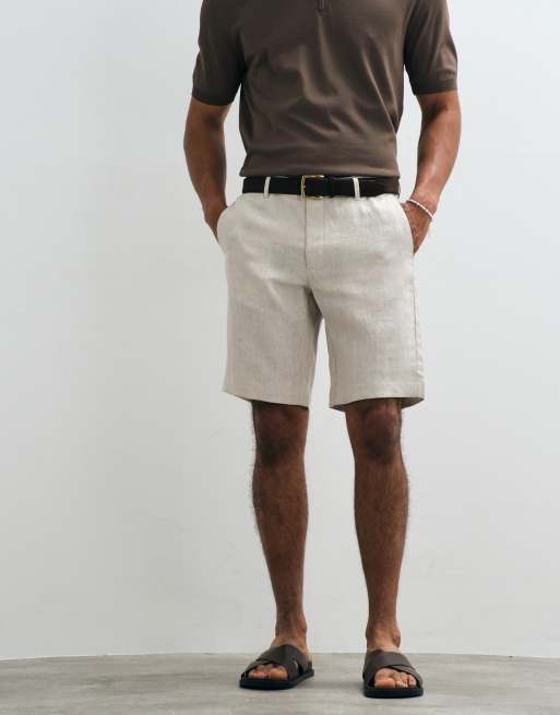 Mango 100% linen slim fit shorts in ecru, 4 of 5