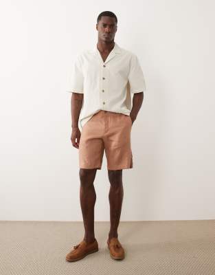 Mango 100% Linen Slim Fit Shorts In Orange