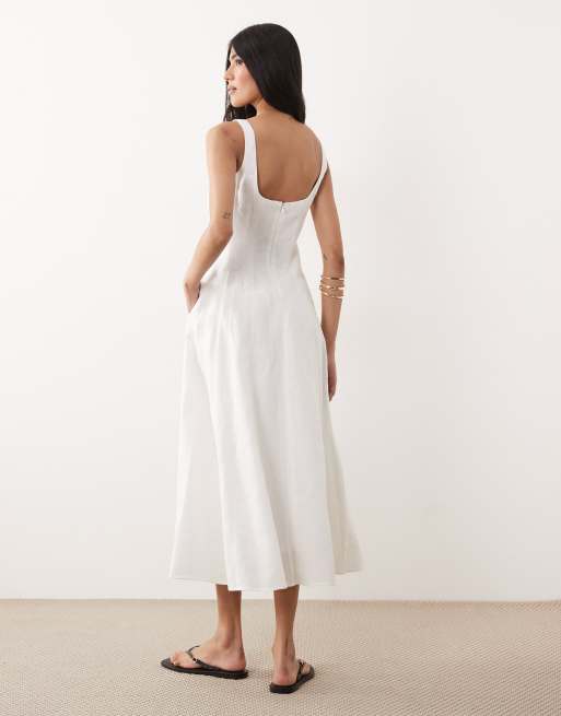Mango 100% linen square neck sleeveless maxi dress in white, 2 of 4