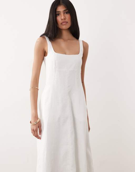 Mango 100% linen square neck sleeveless maxi dress in white, 4 of 4