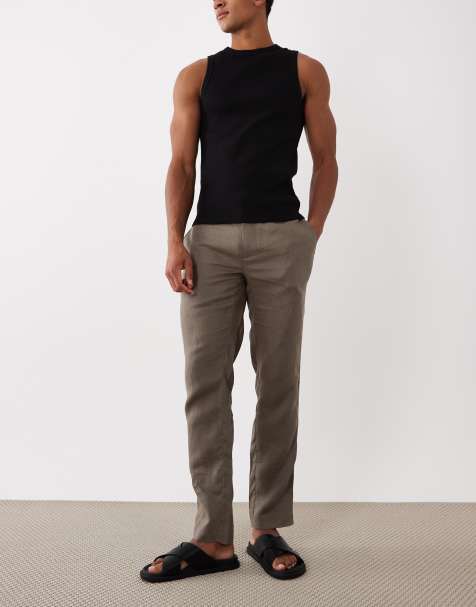Mango 100% linen straight fit pants in charcoal - view 1