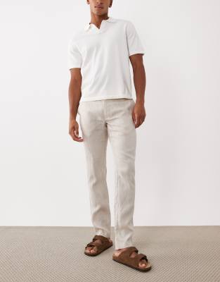 Mango 100% Linen Straight Fit Pants In Neutral