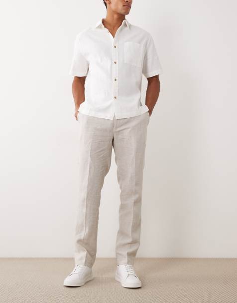 Mango 100% linen straight fit tailored trouser in ecru - view 1