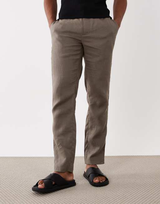 Mango 100% linen straight fit trousers in charcoal, 2 of 5