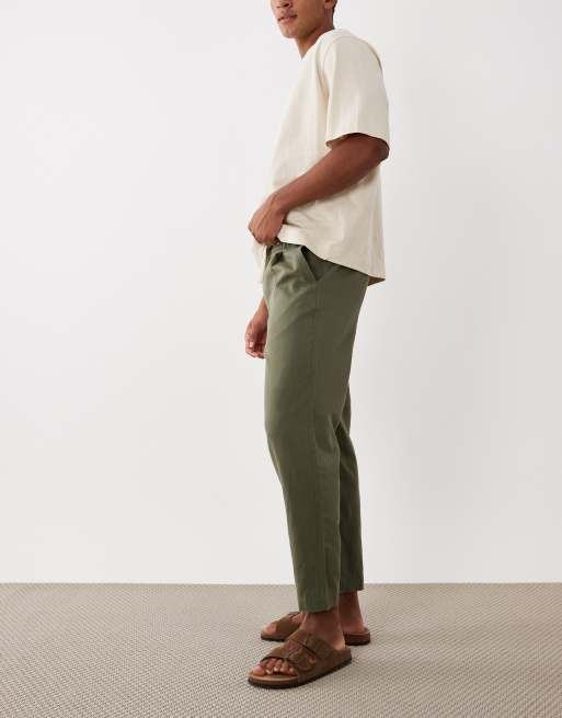 Mango 100% linen straight fit trousers in khaki, 2 of 5