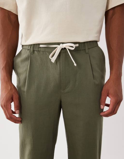 Mango 100% linen straight fit trousers in khaki, 4 of 5