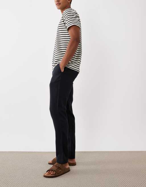 Mango 100% linen straight fit trousers in navy, 2 of 5