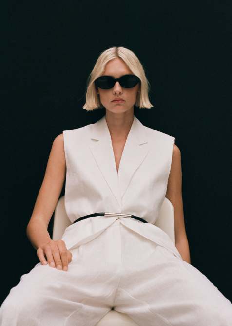 Mango 100% linen straight trouser co-ord in white