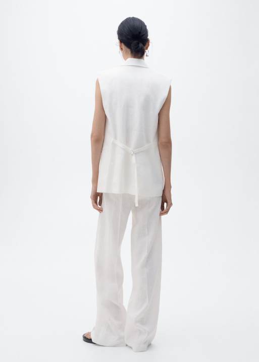Mango 100% linen straight trouser co-ord in white, 4 of 5