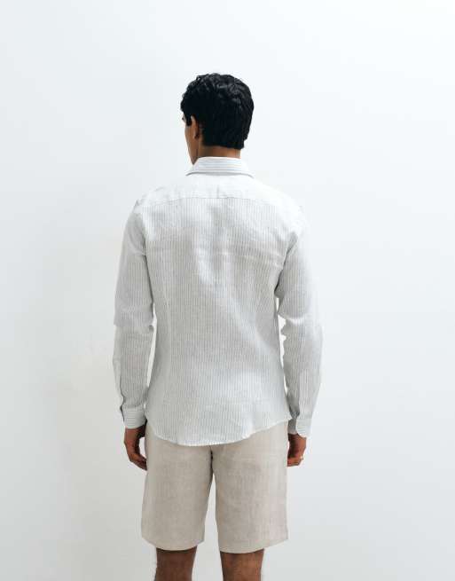 Mango 100% linen striped shirt in light blue, 5 of 5