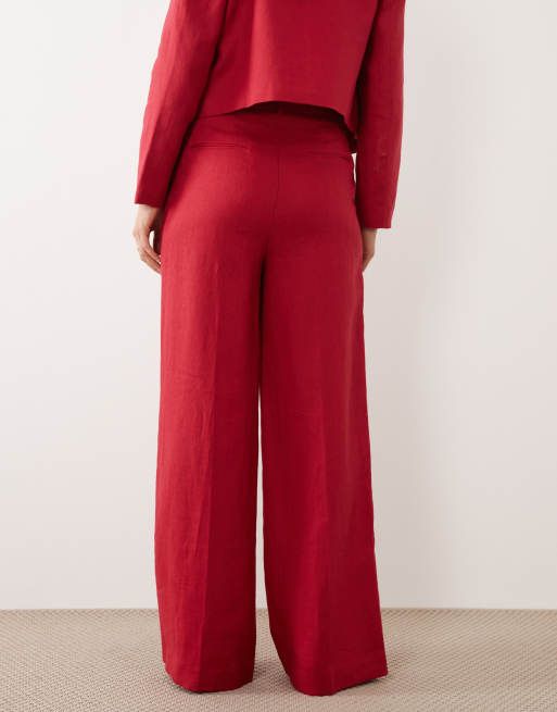 Mango 100% linen tailored trouser co-ord in bright red, 5 of 5