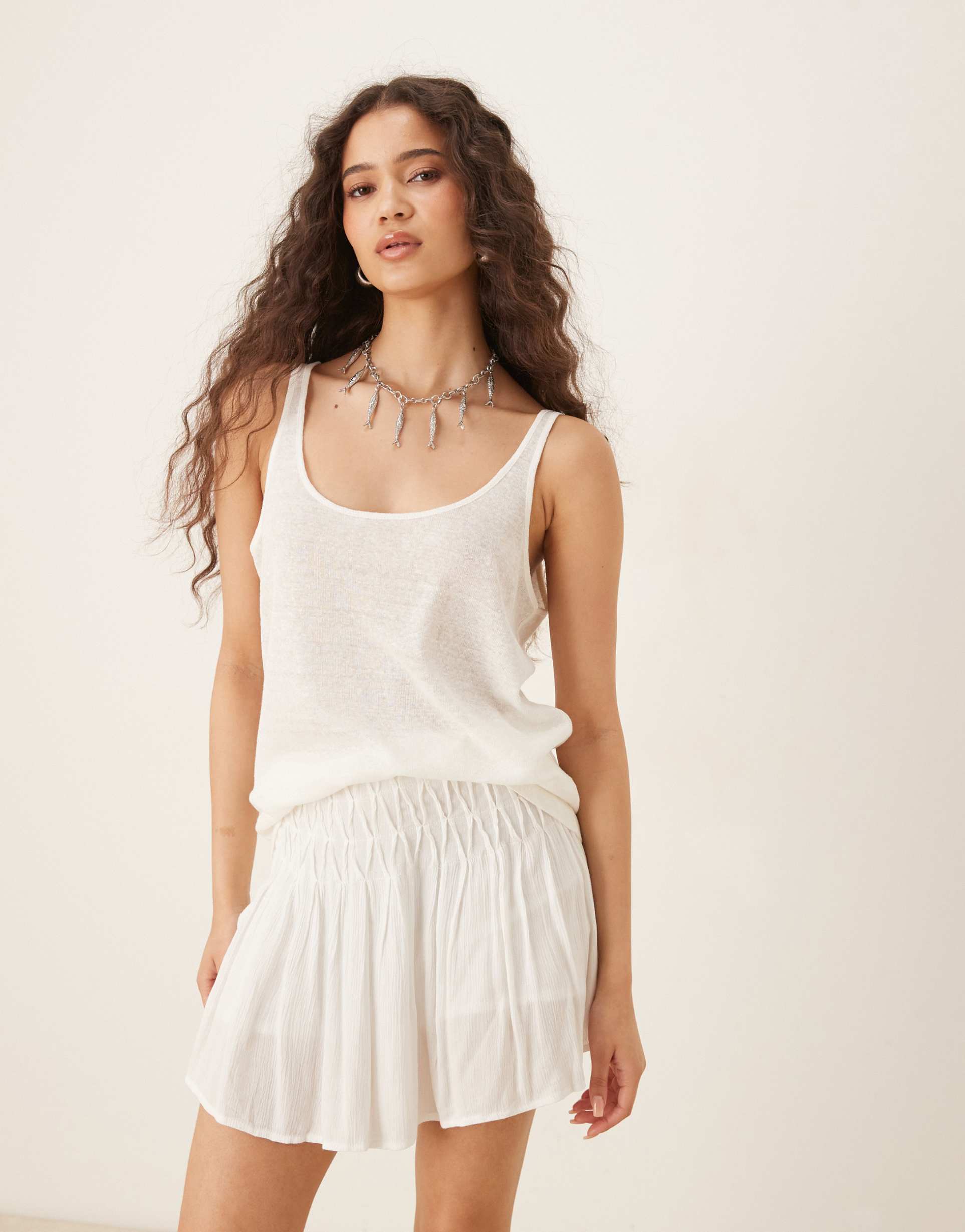 mango 100% linen tank top in white