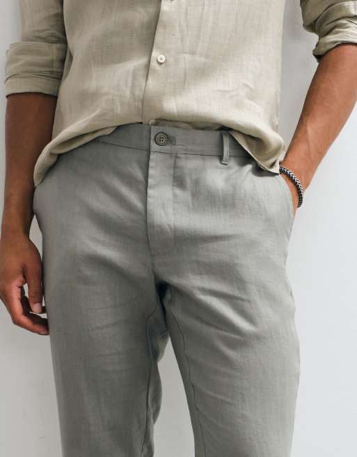 Mango 100% linen tapered trousers in stone grey, 3 of 5