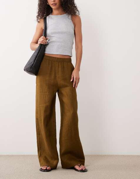 Mango 100% linen trouser in khaki - view 1