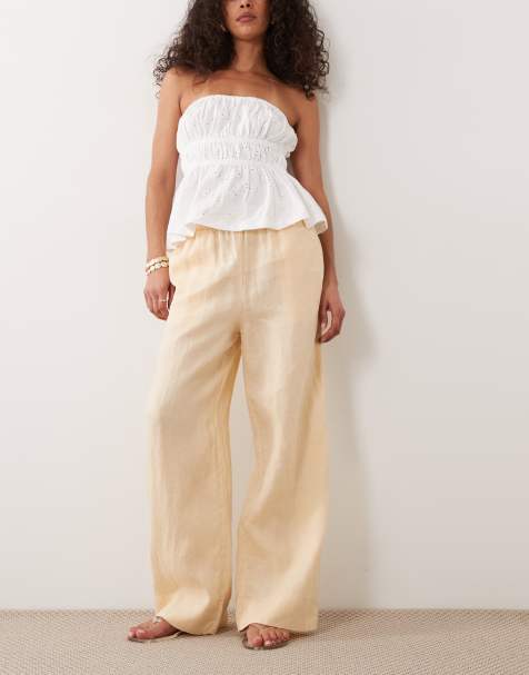 Mango 100% linen trouser in pastel yellow - view 1