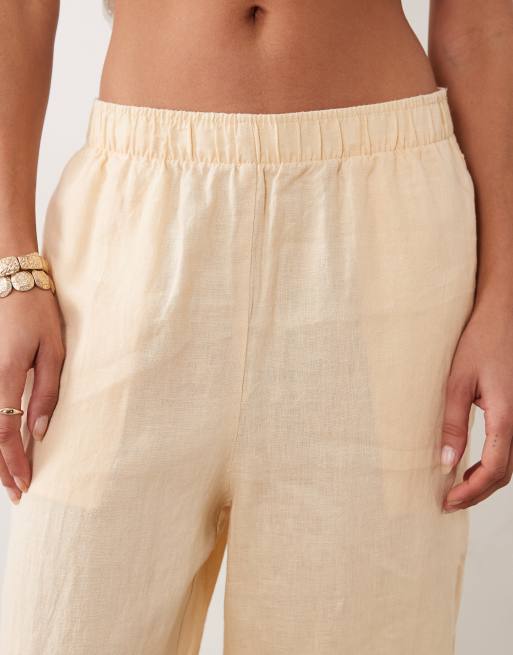 Mango 100% linen trouser in pastel yellow, 3 of 5