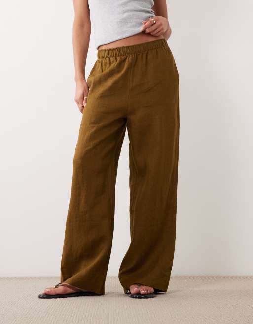 Mango 100% linnen broek in kaki, 2 van 5