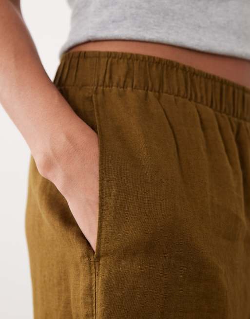 Mango 100% linnen broek in kaki, 3 van 5