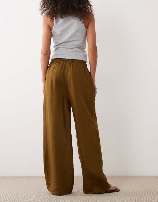 Mango 100% linnen broek in kaki, 5 van 5