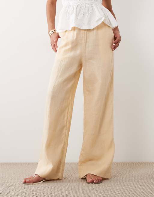 Mango - 100% linnen broek in pastelgeel, 2 van 5