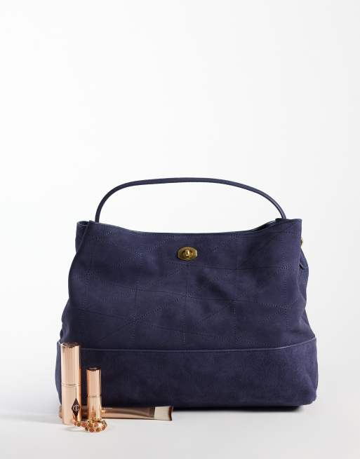 Mango 100% ruskind bøllehat-taske i navy, 2 af 4