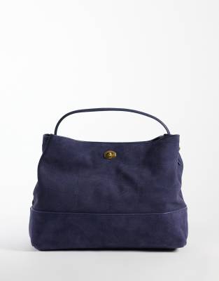 Mango 100% Suede Bucket Bag In Blue