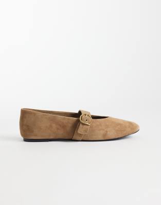 Mango Suede Leather Ballet Flats In Brown