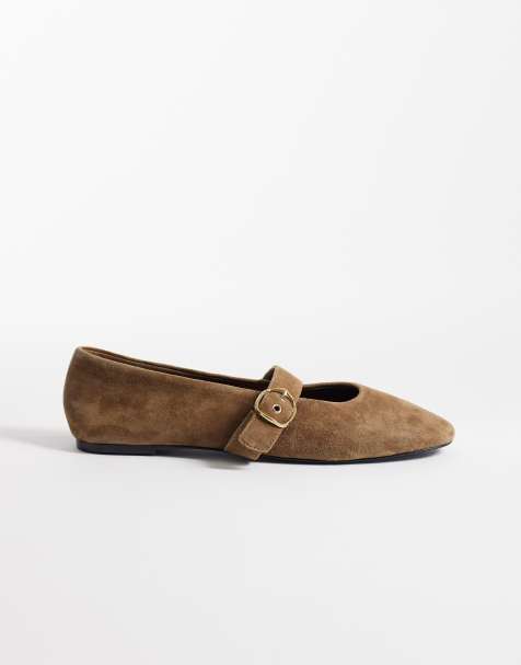 Mango 100% suede buckle strap pumps in mocha - view 1
