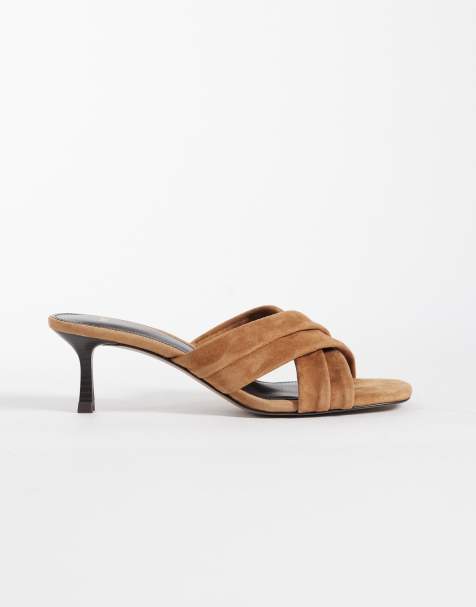 Mango 100% suede heeled sandals in tan - view 1