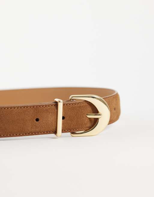 Mango 100% suede leather belt in brown, 3 of 3