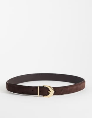Mango 100% Suede Leather Belt In Brown